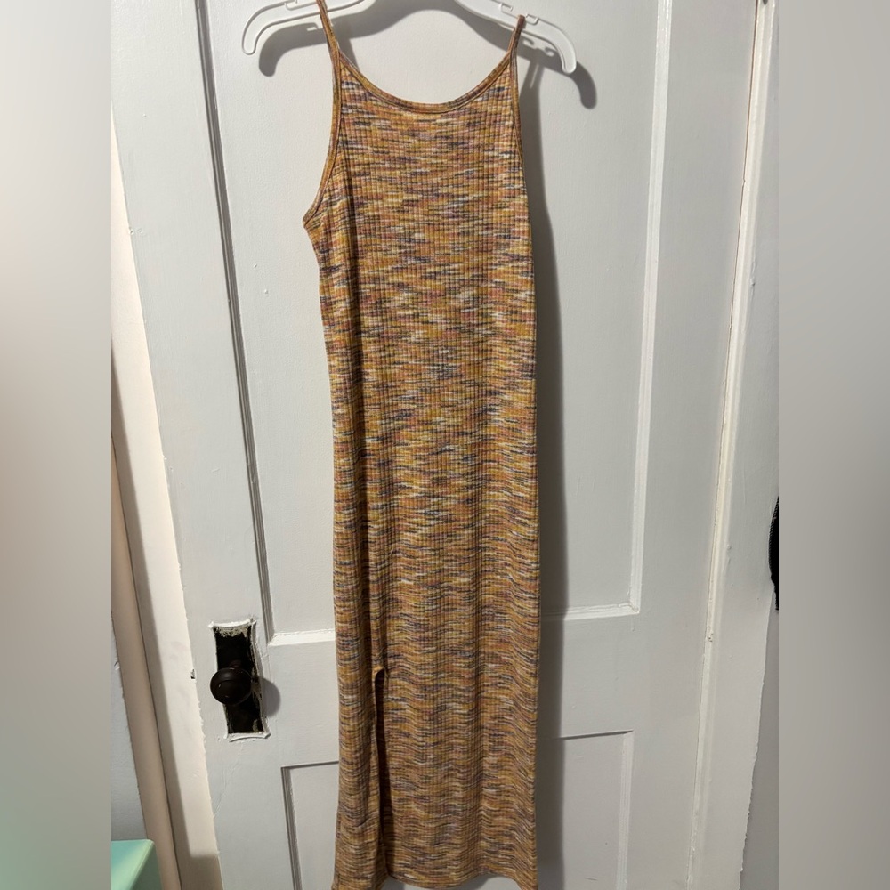 Maurice’s 24/7 Rib Knit Multicolor Maxi Dress With Leg Slit Womans Size XS NWOT